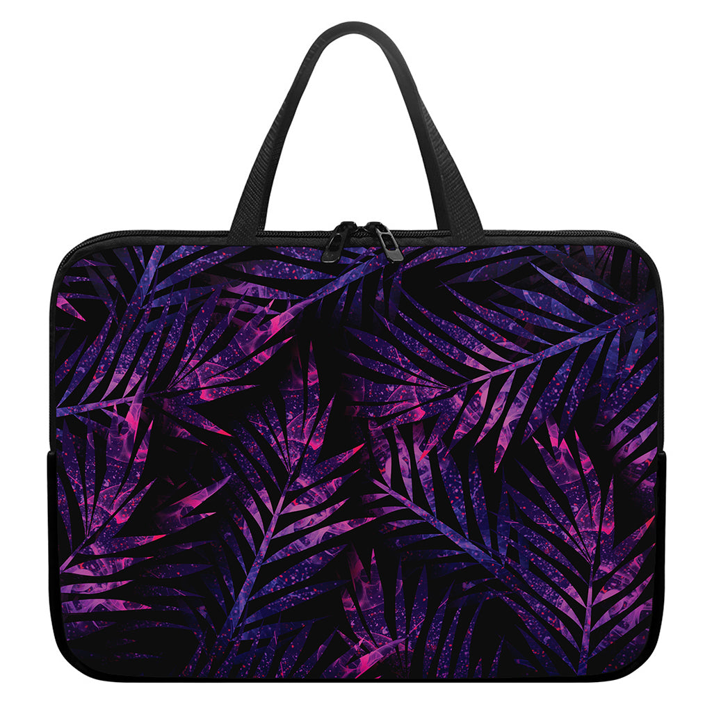 Purple Tropical Leaves Print Laptop Sleeve With Handle