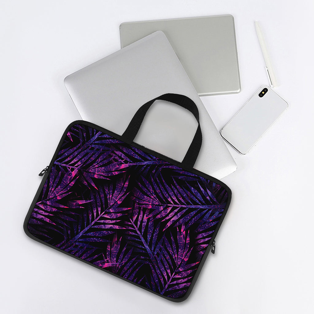 Purple Tropical Leaves Print Laptop Sleeve With Handle