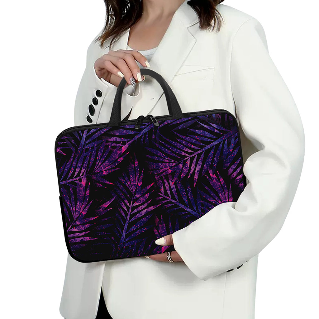 Purple Tropical Leaves Print Laptop Sleeve With Handle