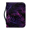 Purple Tropical Leaves Print Leather Bible Cover