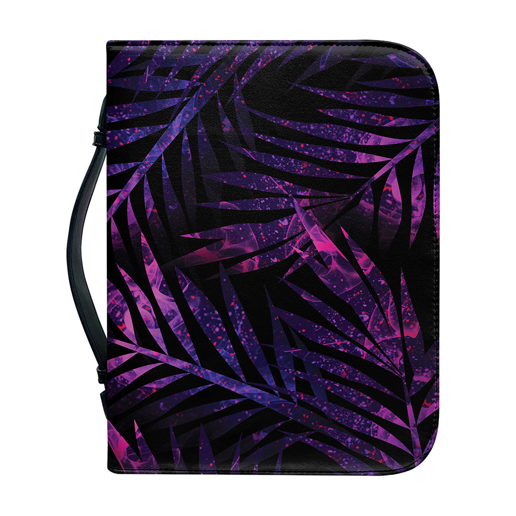 Purple Tropical Leaves Print Leather Bible Cover