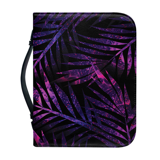 Purple Tropical Leaves Print Leather Bible Cover