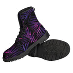 Purple Tropical Leaves Print Backpack