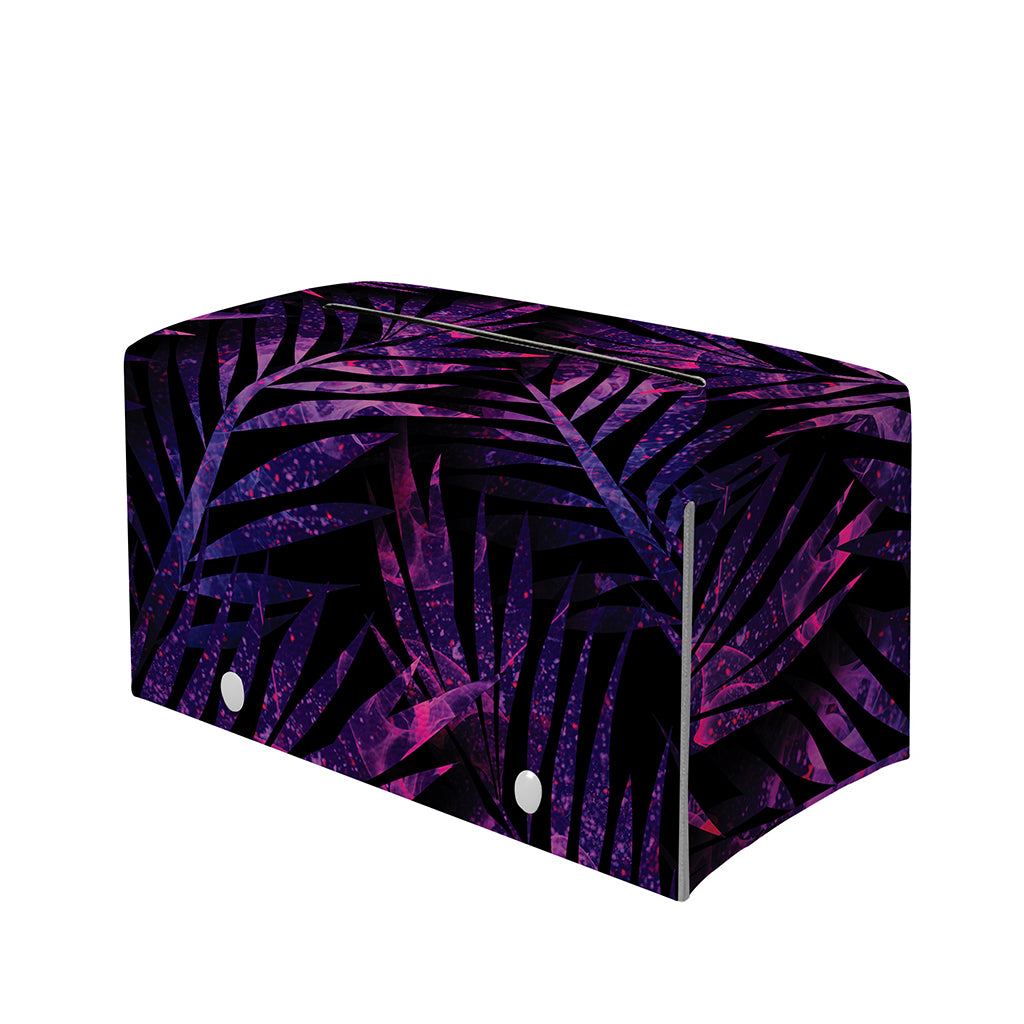 Purple Tropical Leaves Print Leather Tissue Box Cover
