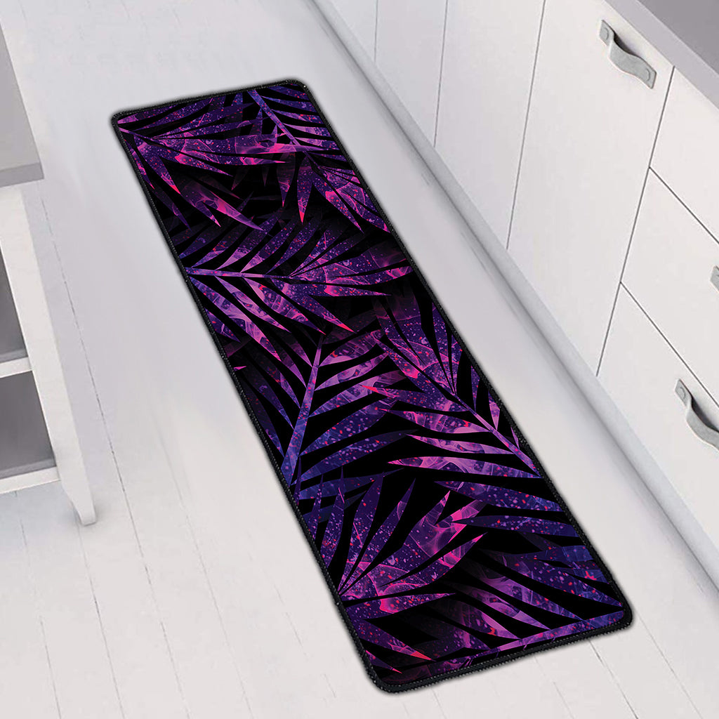 Purple Tropical Leaves Print Long Kitchen Mat