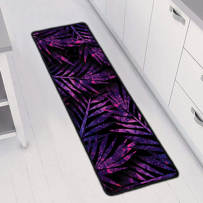 Purple Tropical Leaves Print Long Kitchen Mat