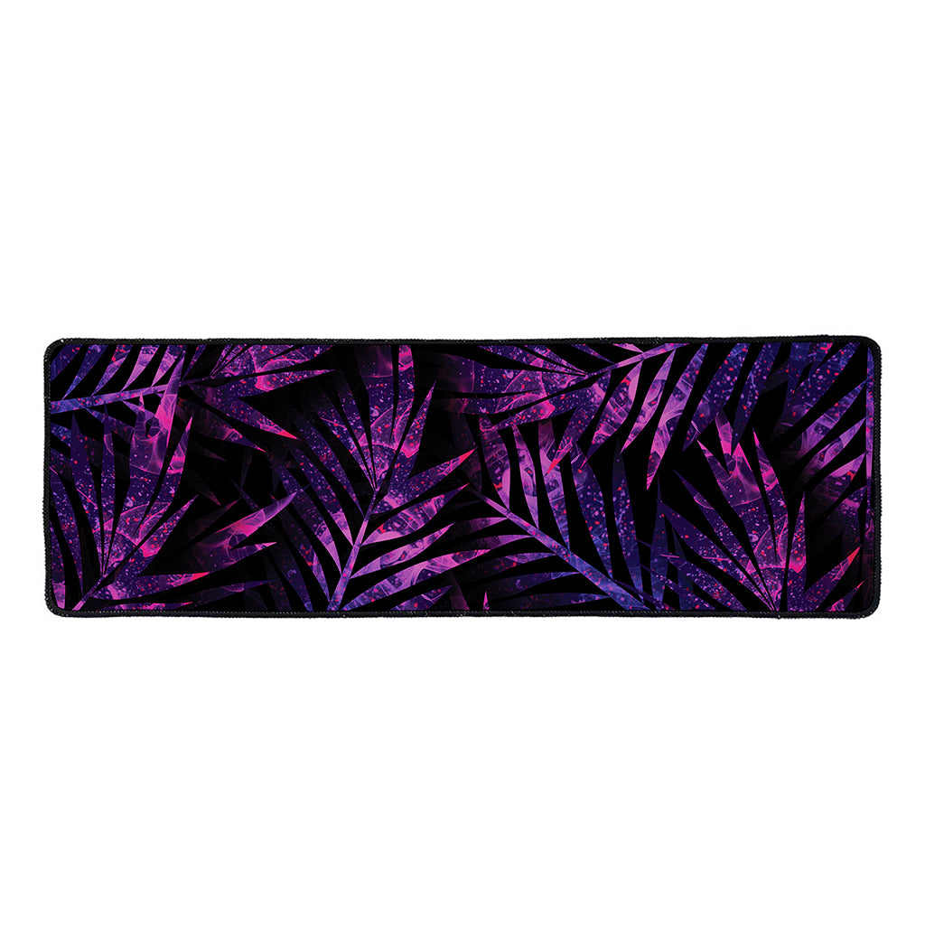 Purple Tropical Leaves Print Long Kitchen Mat