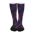 Purple Tropical Leaves Print Long Socks