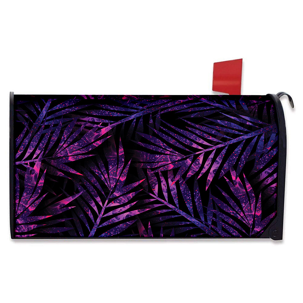 Purple Tropical Leaves Print Mailbox Cover