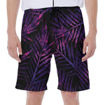 Purple Tropical Leaves Print Men's Beach Shorts