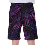 Purple Tropical Leaves Print Men's Beach Shorts