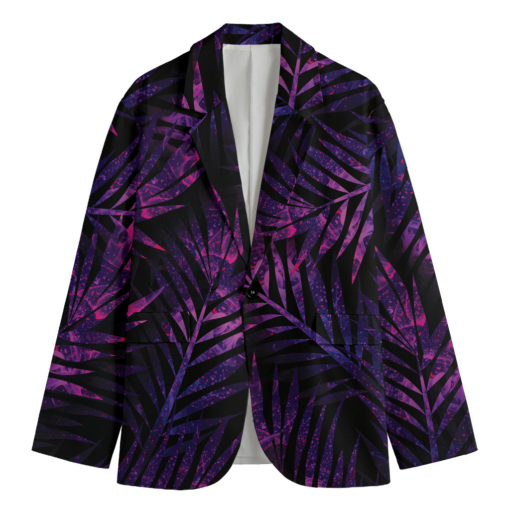 Purple Tropical Leaves Print Men's Blazer