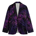 Purple Tropical Leaves Print Men's Blazer