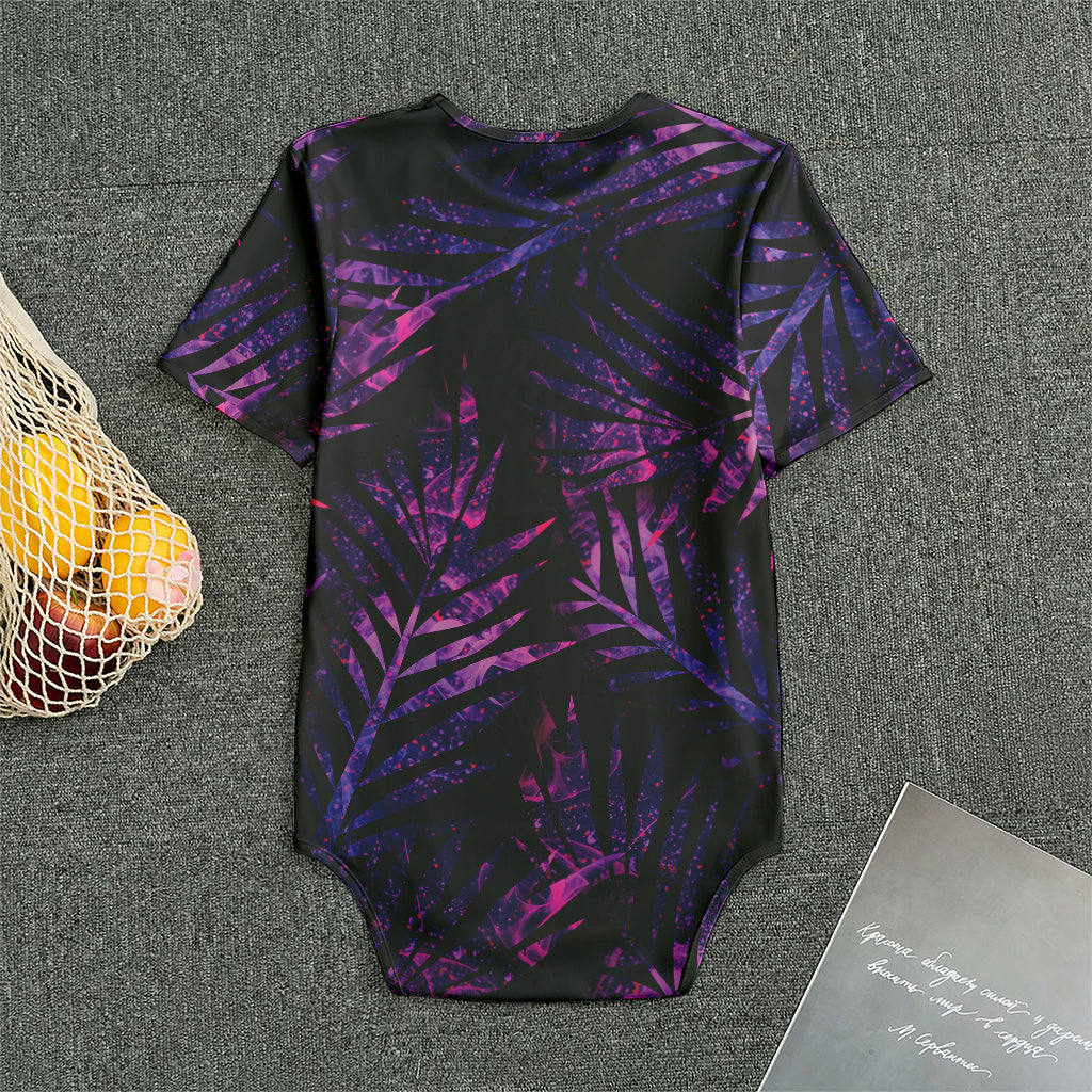 Purple Tropical Leaves Print Men's Bodysuit