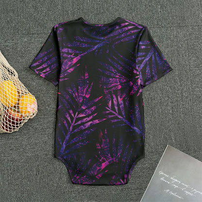 Purple Tropical Leaves Print Men's Bodysuit