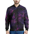 Purple Tropical Leaves Print Men's Bomber Jacket