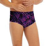 Purple Tropical Leaves Print Men's Briefs