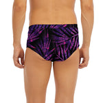 Purple Tropical Leaves Print Men's Briefs