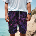 Purple Tropical Leaves Print Men's Cargo Shorts