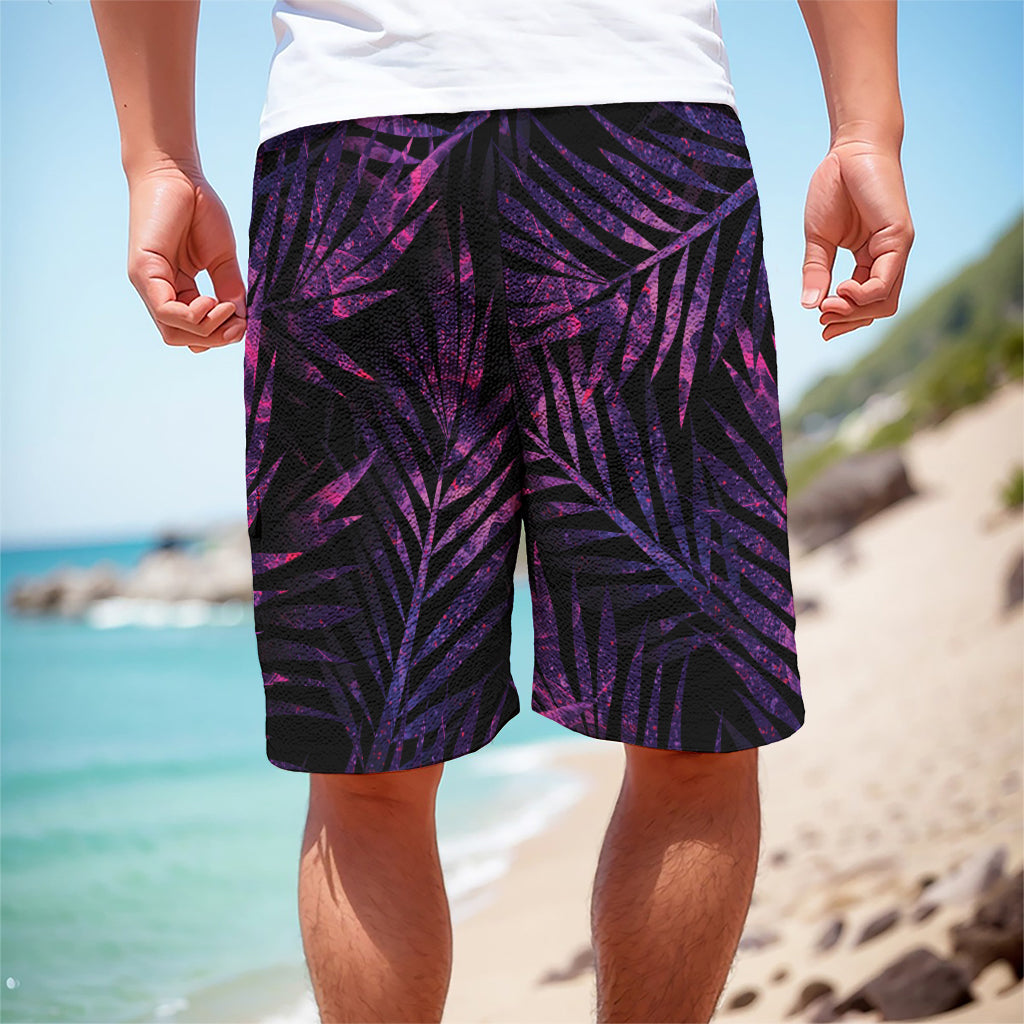 Purple Tropical Leaves Print Men's Cargo Shorts
