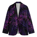 Purple Tropical Leaves Print Men's Cotton Blazer