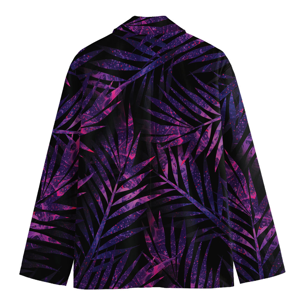 Purple Tropical Leaves Print Men's Cotton Blazer