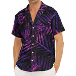 Purple Tropical Leaves Print Men's Deep V-Neck Shirt