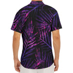 Purple Tropical Leaves Print Men's Deep V-Neck Shirt
