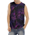 Purple Tropical Leaves Print Men's Fitness Tank Top