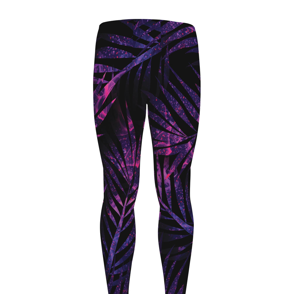 Purple Tropical Leaves Print Men's leggings