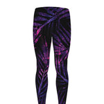 Purple Tropical Leaves Print Men's leggings