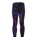 Purple Tropical Leaves Print Men's leggings