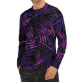 Purple Tropical Leaves Print Men's Long Sleeve Rash Guard