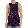 Purple Tropical Leaves Print Men's Muscle Tank Top