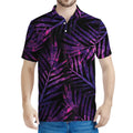 Purple Tropical Leaves Print Men's Polo Shirt