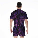 Purple Tropical Leaves Print Men's Rompers