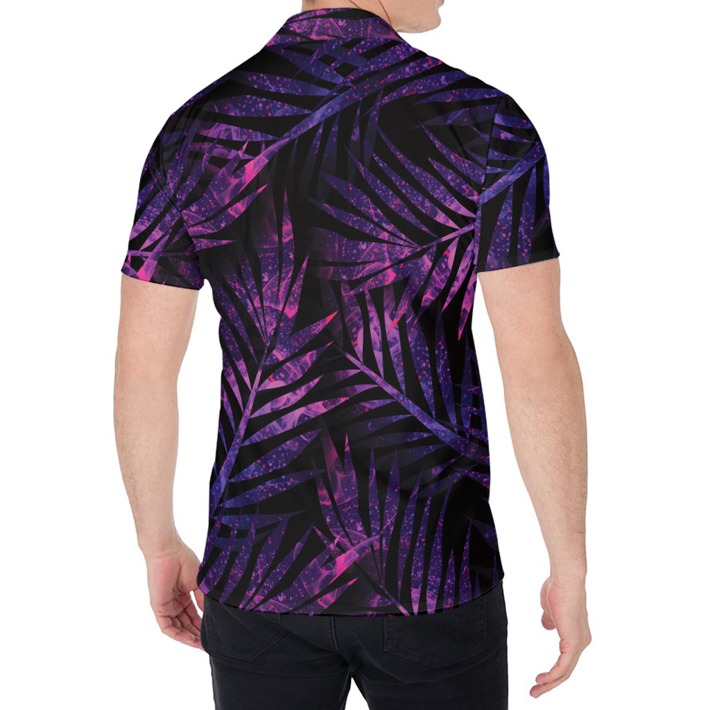 Purple Tropical Leaves Print Men's Shirt