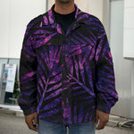 Purple Tropical Leaves Print Men's Shirt Jacket