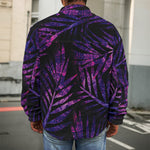 Purple Tropical Leaves Print Men's Shirt Jacket