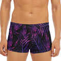 Purple Tropical Leaves Print Men's Short Boxer Briefs
