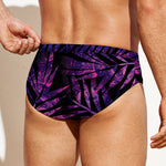 Purple Tropical Leaves Print Men's Swim Briefs