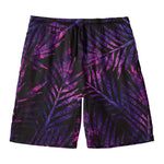 Purple Tropical Leaves Print Men's Swim Trunks