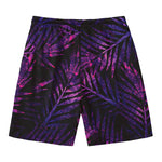 Purple Tropical Leaves Print Men's Swim Trunks