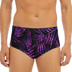 Purple Tropical Leaves Print Men's Triangle Swim Briefs