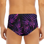 Purple Tropical Leaves Print Men's Triangle Swim Briefs
