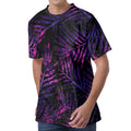 Purple Tropical Leaves Print Men's Velvet T-Shirt