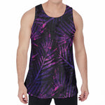 Purple Tropical Leaves Print Men's Velvet Tank Top