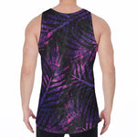 Purple Tropical Leaves Print Men's Velvet Tank Top