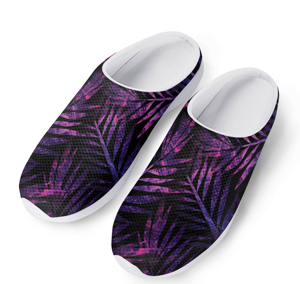 Purple Tropical Leaves Print Mesh Casual Shoes