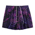 Purple Tropical Leaves Print Mesh Shorts